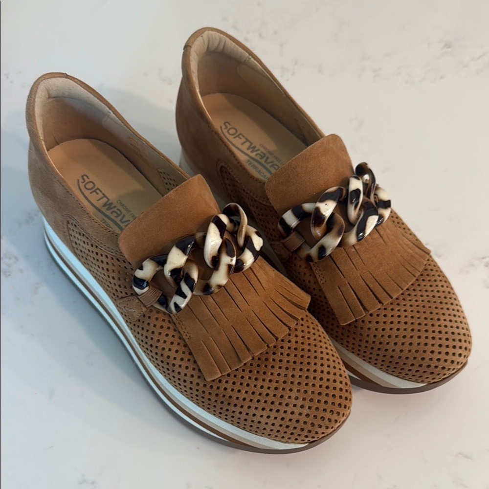 Softwaves Brown Loafers with Chain Detail